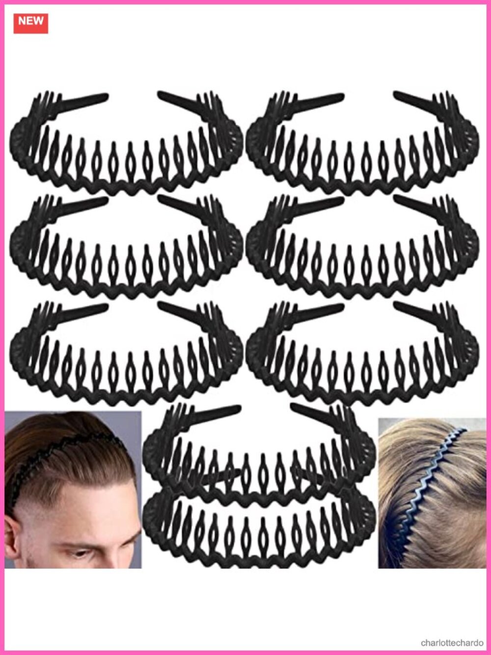 8 Pc Non Slip Plastic Headbands with Teeth Comb Skinny Hair Accessories